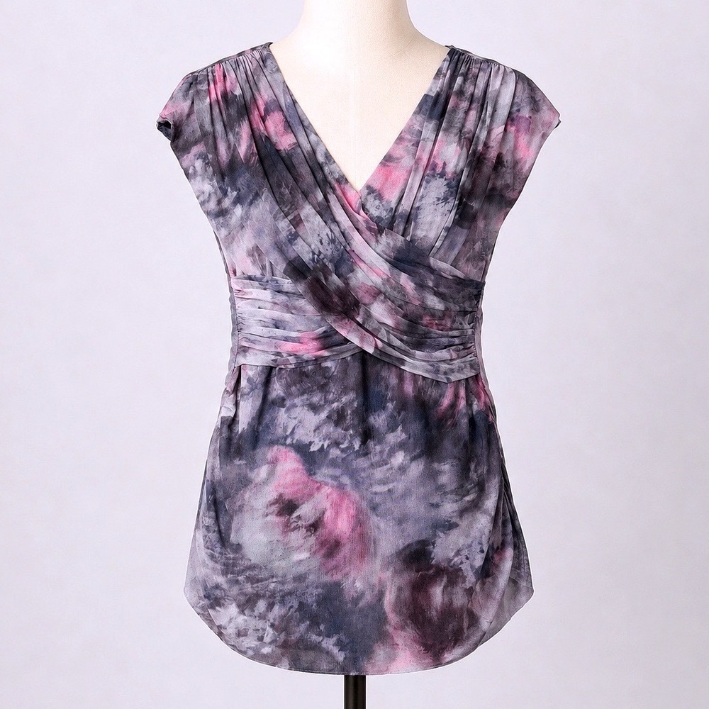Vintage JOHNNY HEAVEN Empire Top Womens‎ XL Gray/Pink Stretch Tie Dye Tank Y2K